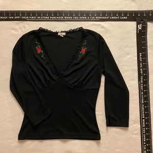 XOXO Black Embroidered Flower Top Size M